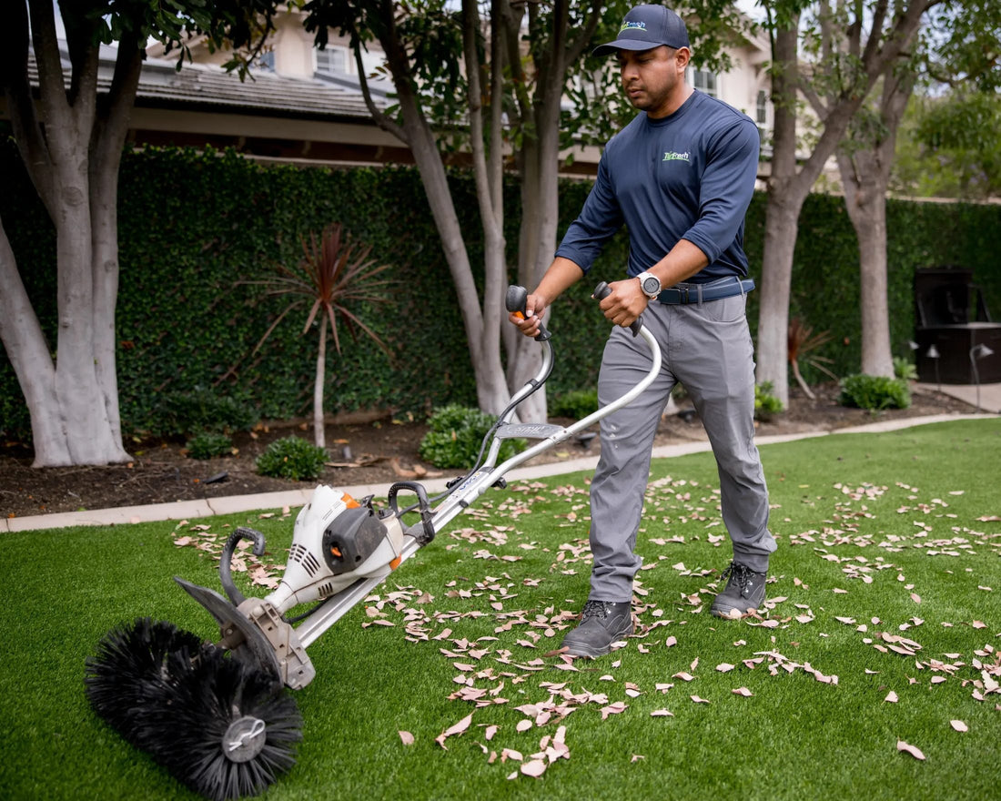 TurFresh pro power brooming artificial turf during a cleaning