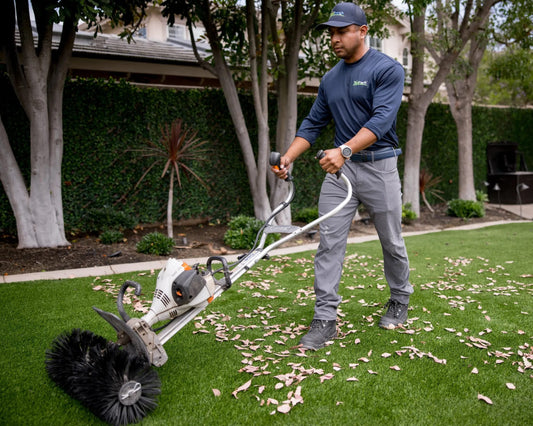 TurFresh pro power brooming artificial turf during a cleaning